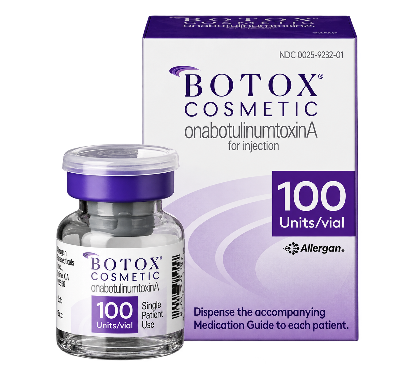 BOTOX Cosmetic vial and purple-and-white product box